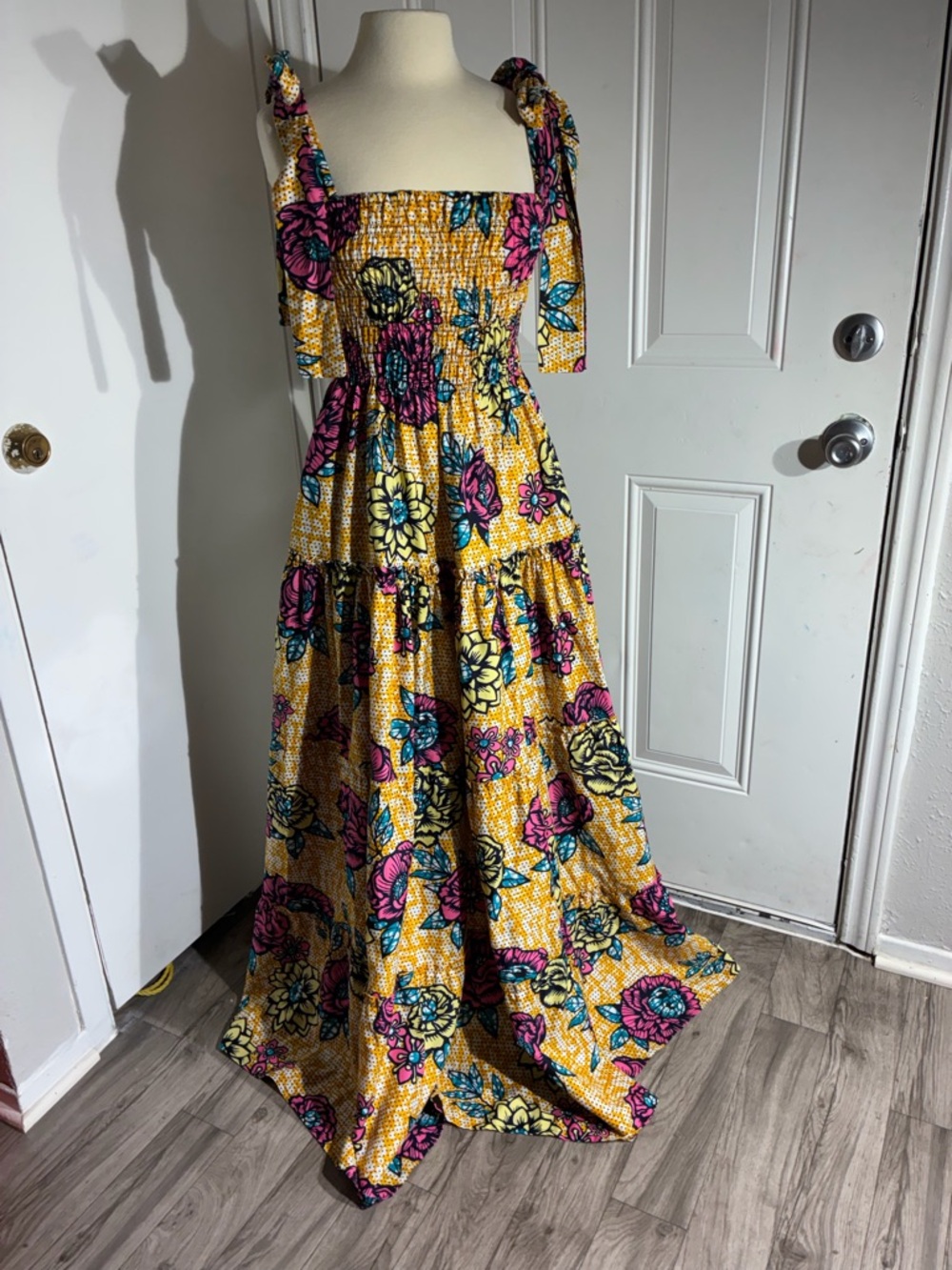 Elisamama African Floral Print Maxi Dress Size M - Smocking